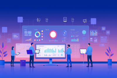 Illustration of IT professionals analyzing dashboards, workflows, and service processes representing modern ITIL best practices in 2026.