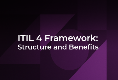Header image showing ITIL 4 framework structure with layers representing service management elements and digital transformation context.