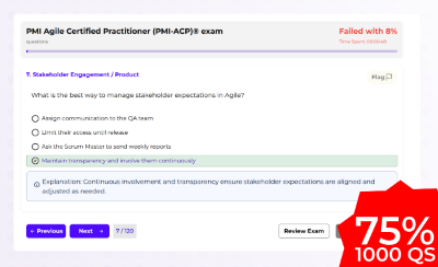 pmi-acp-black-friday-sale-2025/PMI-ACP exam simulator user interface with discount banner.
