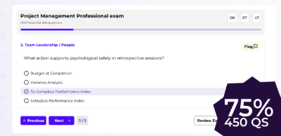 User interface of the PMP exam simulator with realistic timed questions and analytics during Black Friday sale