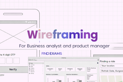 Wireframing illustration with mobile and dashboard mockups highlighting collaboration between business analysts and product managers